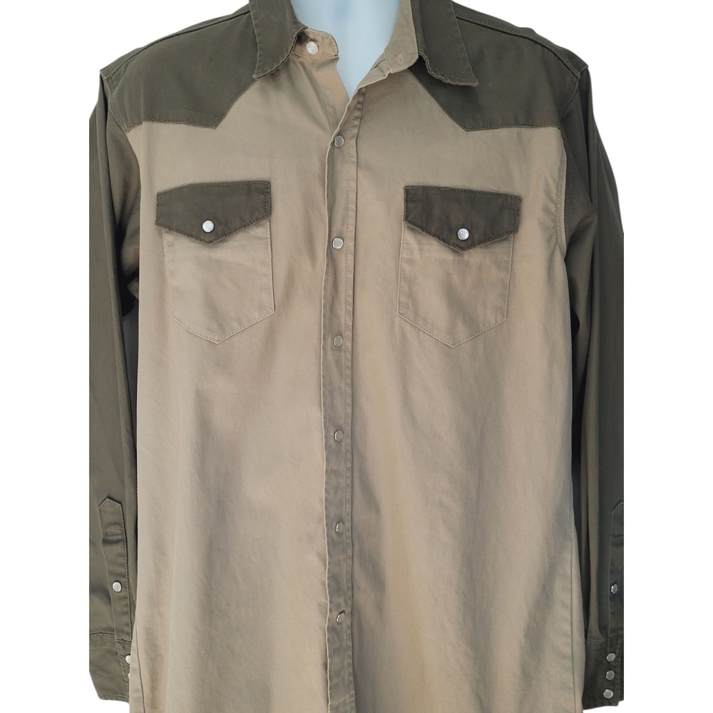 Real Ranch Workwear Men's Pearl Snap Western Shirt Large Cotton Cowboy Rodeo